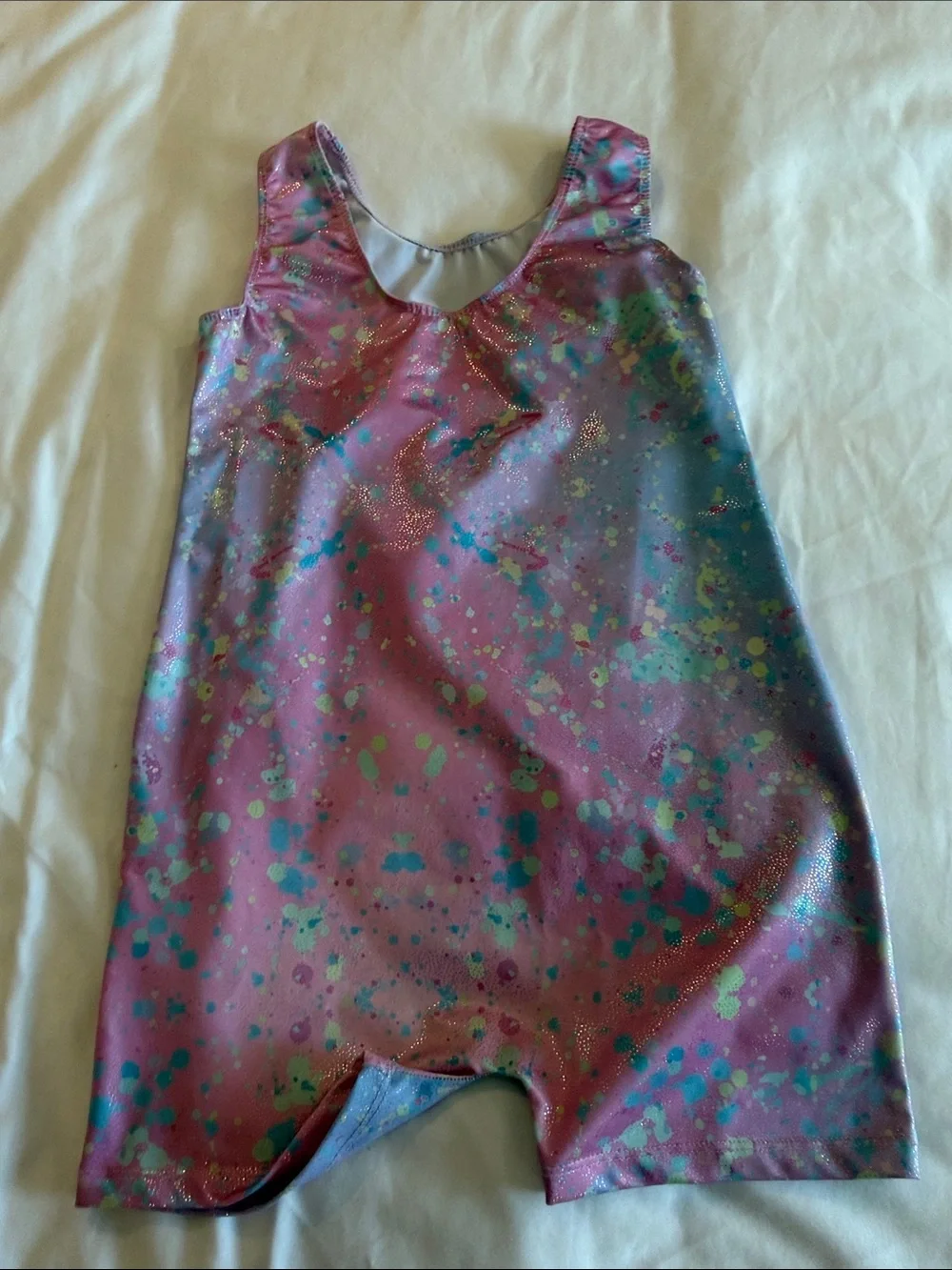Pink blue and green girls gymnastics leotard